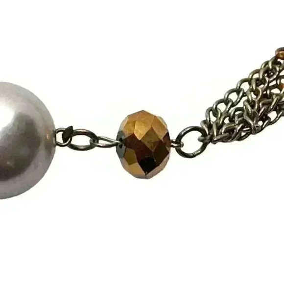Faux pearl and glass necklace  44 inches - Picture 2 of 5